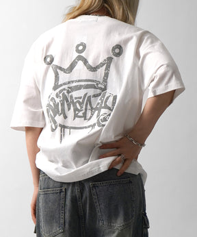 25SS クラウン ボックスシルエット グランジ風 レトロモチーフ バックプリント 半袖Tシャツ