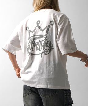 25SS クラウン ボックスシルエット グランジ風 レトロモチーフ バックプリント 半袖Tシャツ