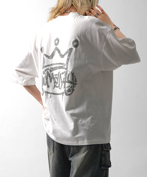 25SS クラウン ボックスシルエット グランジ風 レトロモチーフ バックプリント 半袖Tシャツ