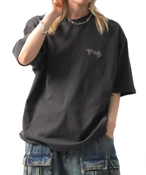 25SS クラウン ボックスシルエット グランジ風 レトロモチーフ バックプリント 半袖Tシャツ
