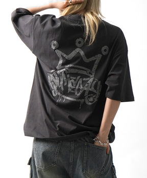 25SS クラウン ボックスシルエット グランジ風 レトロモチーフ バックプリント 半袖Tシャツ