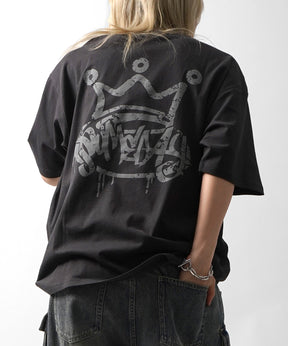 25SS クラウン ボックスシルエット グランジ風 レトロモチーフ バックプリント 半袖Tシャツ