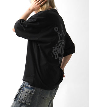 25SS クラウン ボックスシルエット グランジ風 レトロモチーフ バックプリント 半袖Tシャツ