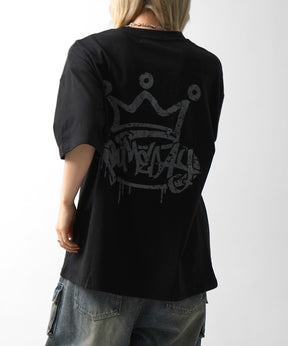 25SS クラウン ボックスシルエット グランジ風 レトロモチーフ バックプリント 半袖Tシャツ