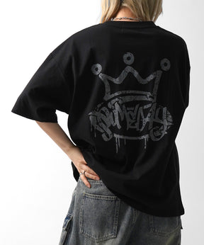 25SS クラウン ボックスシルエット グランジ風 レトロモチーフ バックプリント 半袖Tシャツ