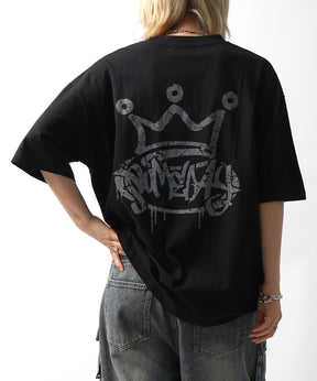 25SS クラウン ボックスシルエット グランジ風 レトロモチーフ バックプリント 半袖Tシャツ