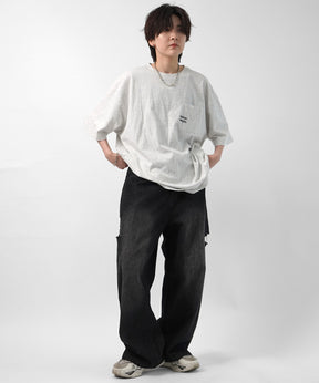 25SS【96thes】サイドカットオフ ワイドルーズデニムパンツ