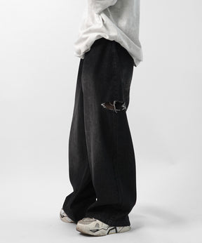 25SS【96thes】サイドカットオフ ワイドルーズデニムパンツ
