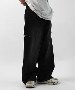 25SS【96thes】サイドカットオフ ワイドルーズデニムパンツ