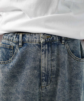 25SS【96thes】サイドカットオフ ワイドルーズデニムパンツ