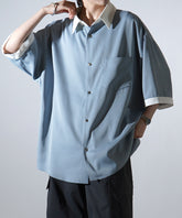 25SS ドレープとろみ クレリック ビッグシルエット半袖シャツ