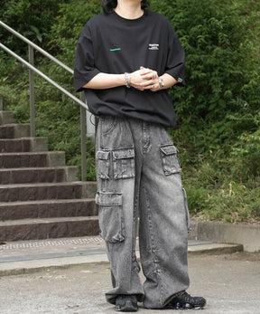 25SS【INHABITANT】ビッグシルエット フロントプリント 切替 半袖ドロストTシャツ
