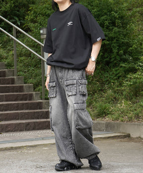 25SS【INHABITANT】ビッグシルエット フロントプリント 切替 半袖ドロストTシャツ