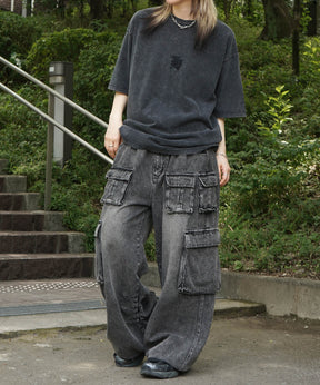 25SS ハードウォッシュ加工 ワンポイント刺繍  ボックスシルエット 半袖Tシャツ