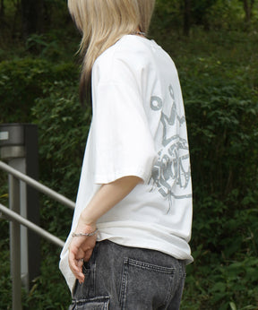 25SS クラウン ボックスシルエット グランジ風 レトロモチーフ バックプリント 半袖Tシャツ