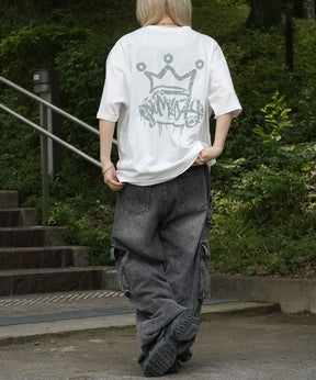 25SS クラウン ボックスシルエット グランジ風 レトロモチーフ バックプリント 半袖Tシャツ