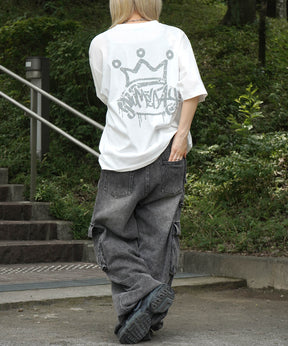 25SS クラウン ボックスシルエット グランジ風 レトロモチーフ バックプリント 半袖Tシャツ