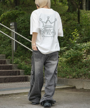 25SS クラウン ボックスシルエット グランジ風 レトロモチーフ バックプリント 半袖Tシャツ
