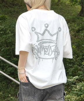 25SS クラウン ボックスシルエット グランジ風 レトロモチーフ バックプリント 半袖Tシャツ