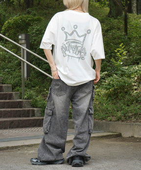 25SS クラウン ボックスシルエット グランジ風 レトロモチーフ バックプリント 半袖Tシャツ