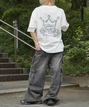 25SS クラウン ボックスシルエット グランジ風 レトロモチーフ バックプリント 半袖Tシャツ