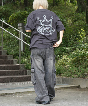 25SS クラウン ボックスシルエット グランジ風 レトロモチーフ バックプリント 半袖Tシャツ