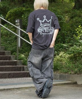 25SS クラウン ボックスシルエット グランジ風 レトロモチーフ バックプリント 半袖Tシャツ