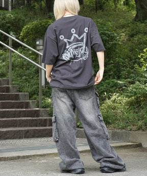 25SS クラウン ボックスシルエット グランジ風 レトロモチーフ バックプリント 半袖Tシャツ