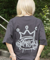 25SS クラウン ボックスシルエット グランジ風 レトロモチーフ バックプリント 半袖Tシャツ