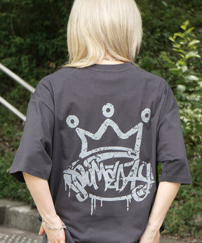 25SS クラウン ボックスシルエット グランジ風 レトロモチーフ バックプリント 半袖Tシャツ