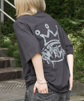 25SS クラウン ボックスシルエット グランジ風 レトロモチーフ バックプリント 半袖Tシャツ