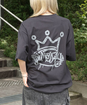 25SS クラウン ボックスシルエット グランジ風 レトロモチーフ バックプリント 半袖Tシャツ