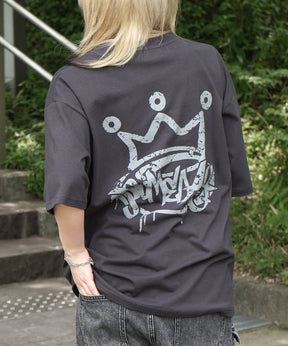 25SS クラウン ボックスシルエット グランジ風 レトロモチーフ バックプリント 半袖Tシャツ