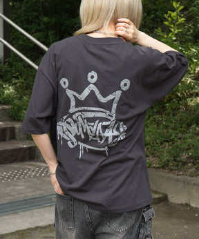 25SS クラウン ボックスシルエット グランジ風 レトロモチーフ バックプリント 半袖Tシャツ