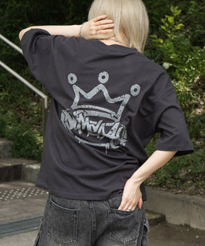 25SS クラウン ボックスシルエット グランジ風 レトロモチーフ バックプリント 半袖Tシャツ
