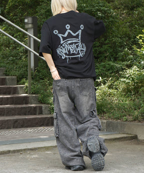 25SS クラウン ボックスシルエット グランジ風 レトロモチーフ バックプリント 半袖Tシャツ