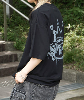 25SS クラウン ボックスシルエット グランジ風 レトロモチーフ バックプリント 半袖Tシャツ
