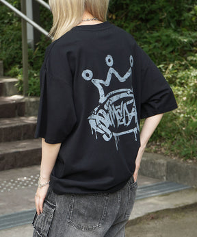 25SS クラウン ボックスシルエット グランジ風 レトロモチーフ バックプリント 半袖Tシャツ