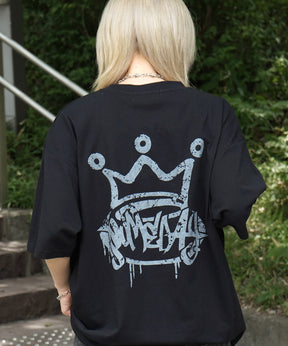 25SS クラウン ボックスシルエット グランジ風 レトロモチーフ バックプリント 半袖Tシャツ