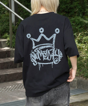 25SS クラウン ボックスシルエット グランジ風 レトロモチーフ バックプリント 半袖Tシャツ