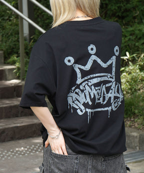 25SS クラウン ボックスシルエット グランジ風 レトロモチーフ バックプリント 半袖Tシャツ