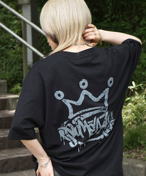 25SS クラウン ボックスシルエット グランジ風 レトロモチーフ バックプリント 半袖Tシャツ
