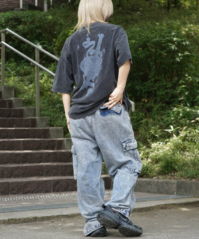 25SS ハードウォッシュ加工 バックプリント ボックスシルエット 半袖Tシャツ
