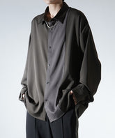 アシンメトリーキリカエ ドレープとろみ ビッグシルエット長袖シャツ