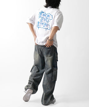 25SS ボックスシルエット スプラッシュ タギング ストリートグラフィック 半袖Tシャツ