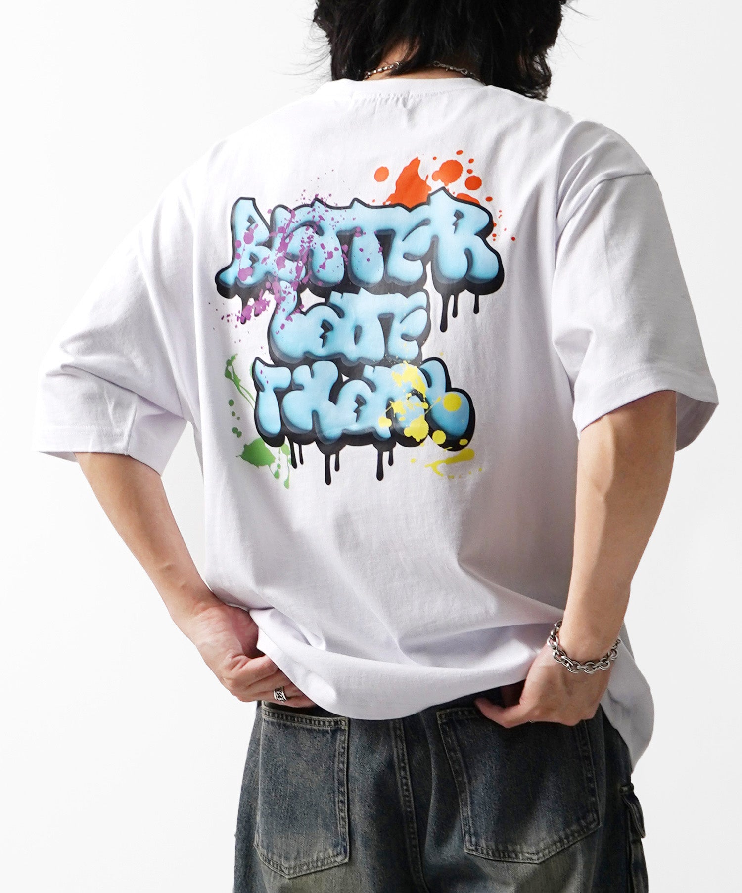 25SS ボックスシルエット スプラッシュ タギング ストリートグラフィック 半袖Tシャツ