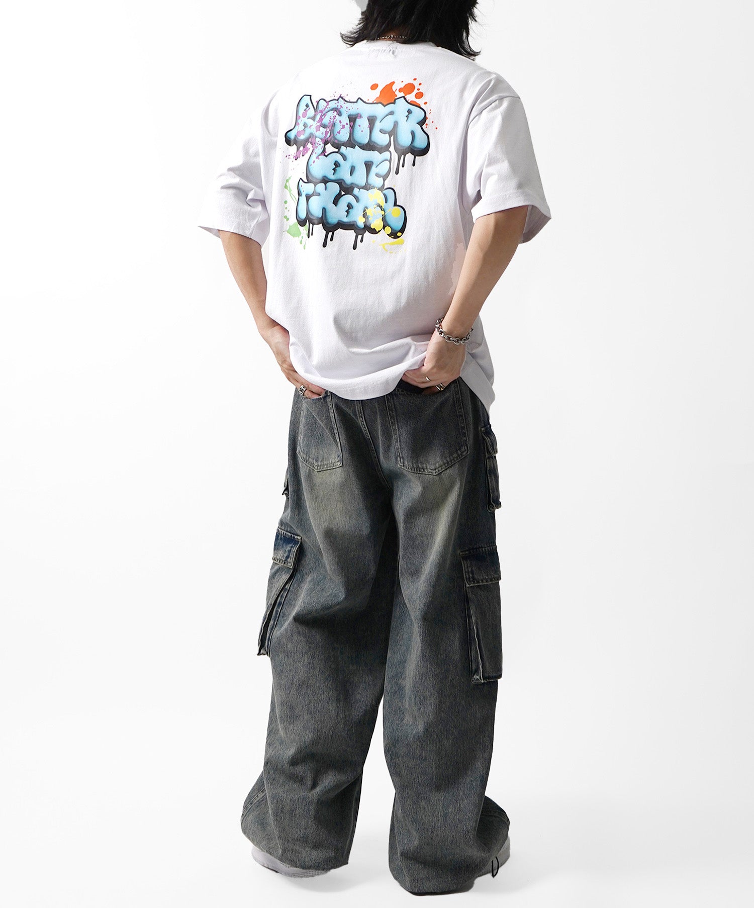 25SS ボックスシルエット スプラッシュ タギング ストリートグラフィック 半袖Tシャツ