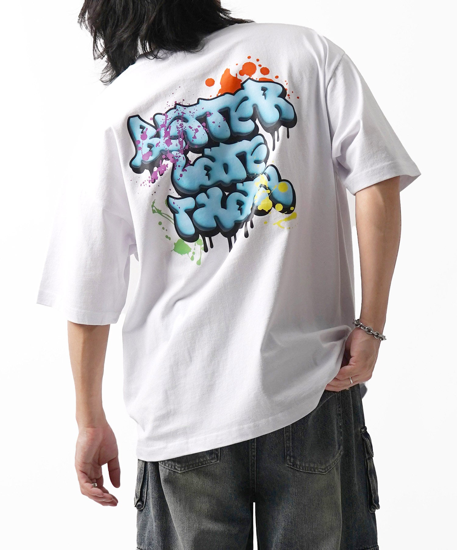 25SS ボックスシルエット スプラッシュ タギング ストリートグラフィック 半袖Tシャツ