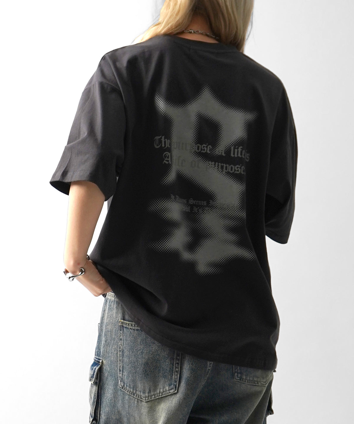 25SS フェードロゴ ボックスシルエット グランジ風 レトロモチーフ バックプリント 半袖Tシャツ