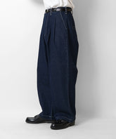 ヴィンテージライク ケミカルウォッシュ テーパード 2タック ルーズデニムワイドパンツ